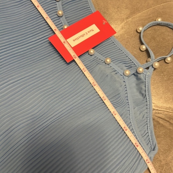 Baby blue double layer camisole with pearl detailing at the top, new - Picture 8 of 9
